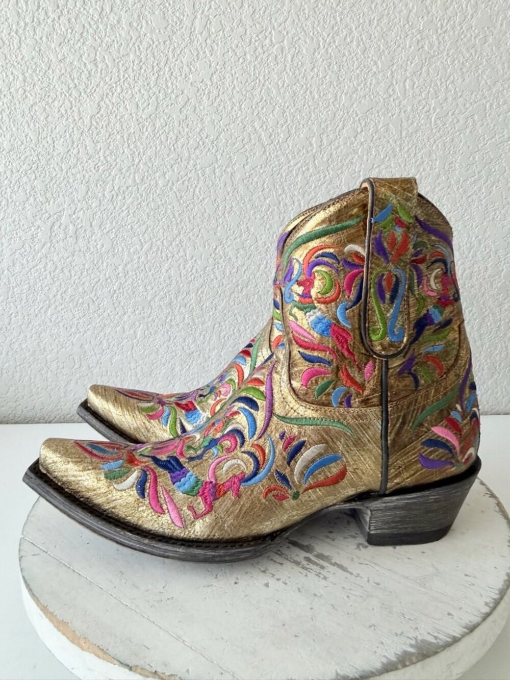 Old Gringo TAOS FIESTA Short Gold Boots Colorful Cowboy Womens 7.5 Snip Toe NEW - Picture 4 of 11